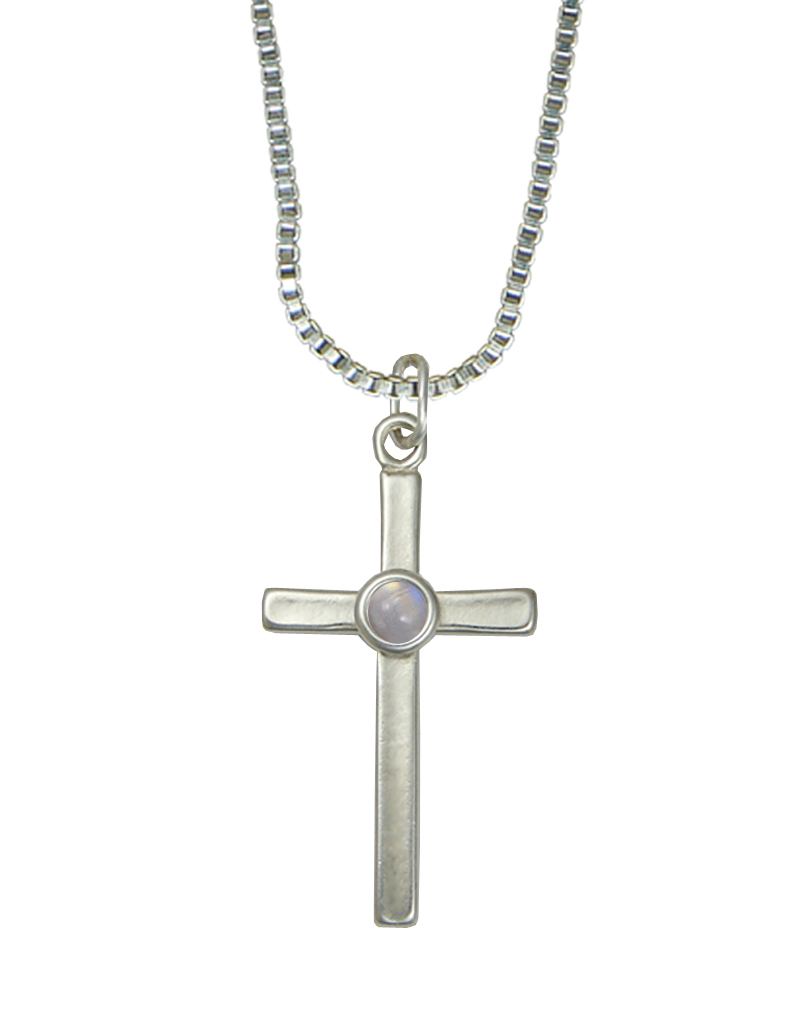Sterling Silver Cross Pendant With Rainbow Moonstone